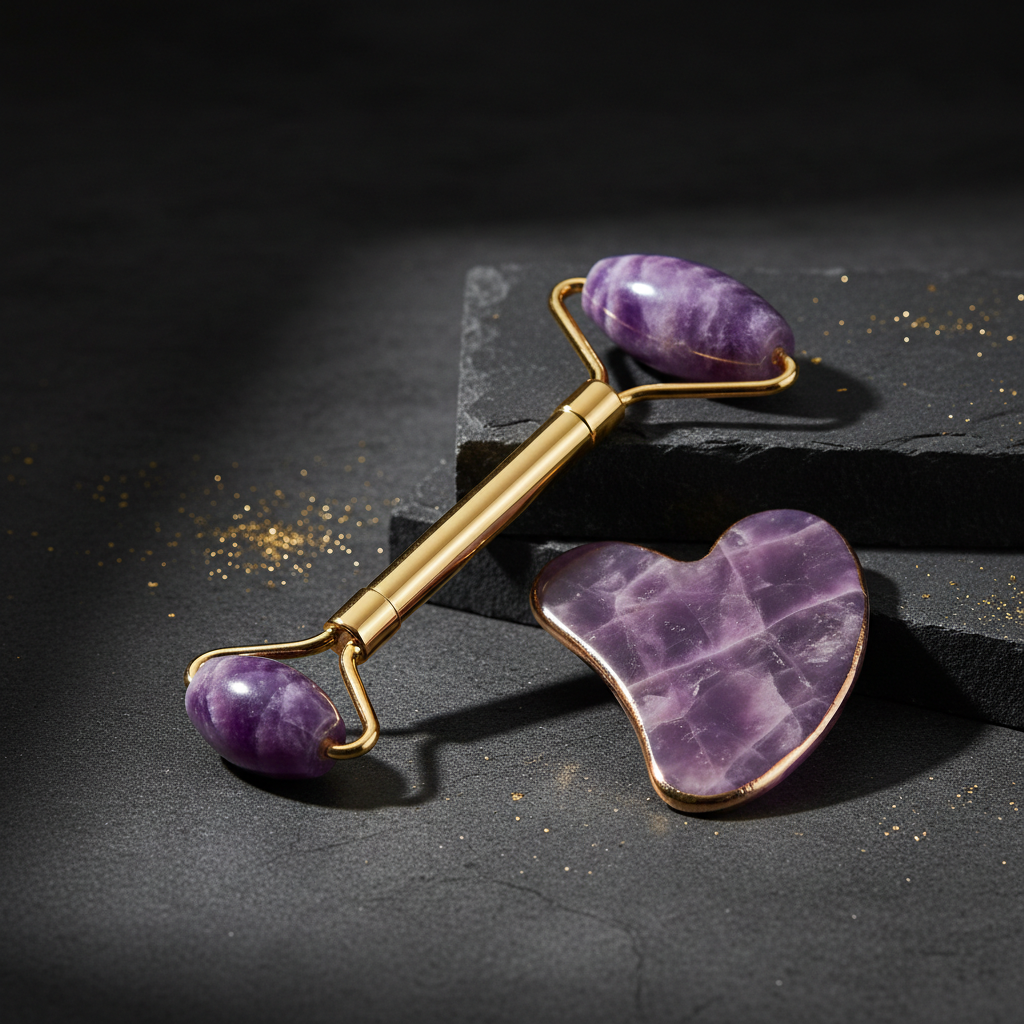 Purple Amethyst Facial Roller & Gua Sha Set