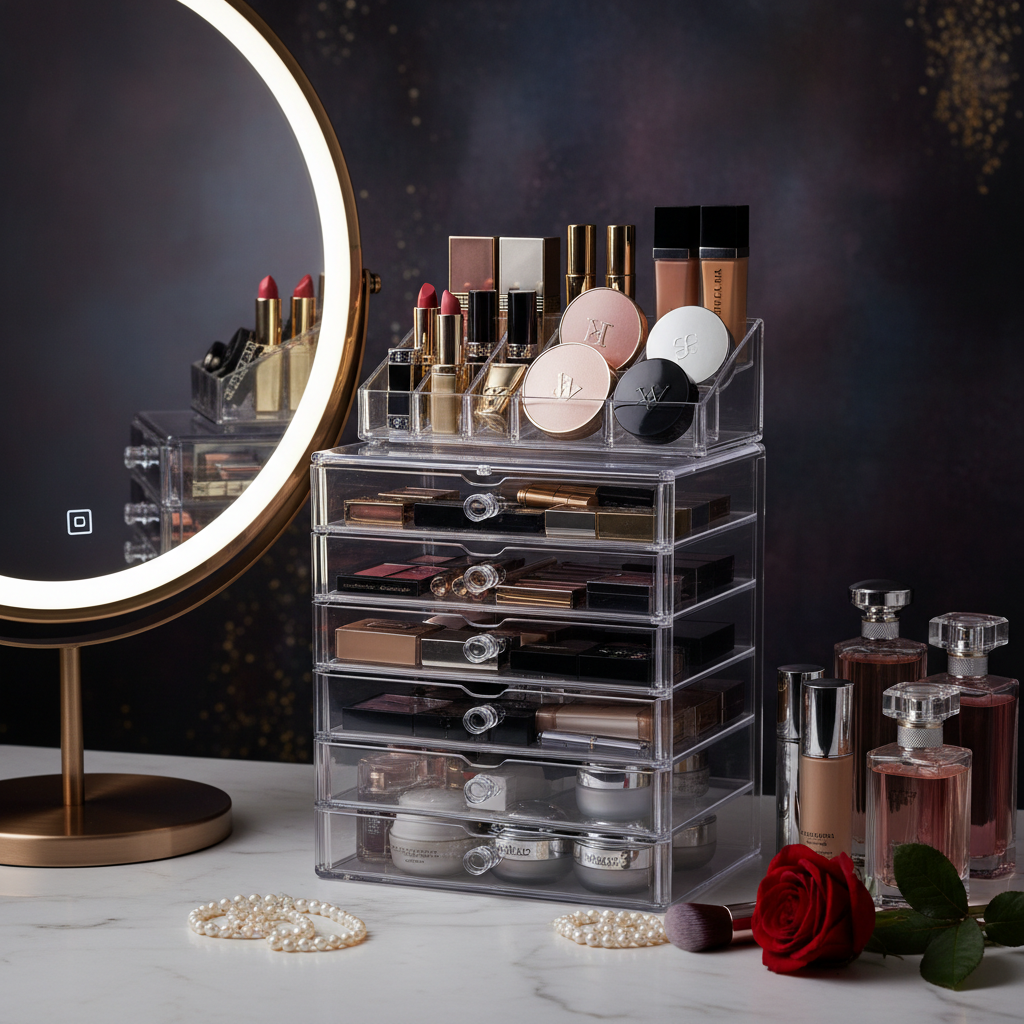 Acrylic Cosmetic Storage Box - vanity table lifestyle